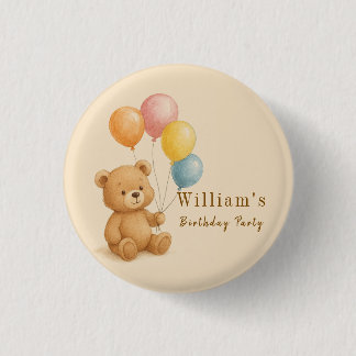 Teddybeer met pastelballonnen ronde Button