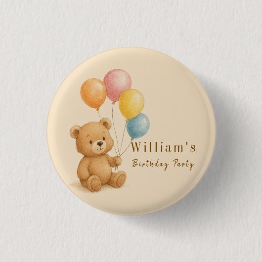 Teddybeer met pastelballonnen ronde Button (Voorkant)