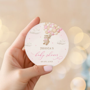 Teddybeer met roze ballonnen Baby shower Ronde Sticker