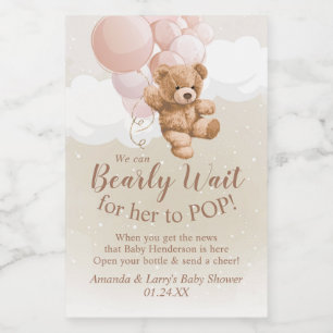 Teddybeer met Roze Ballonnen Mini Wijnlabel Wijn Etiket