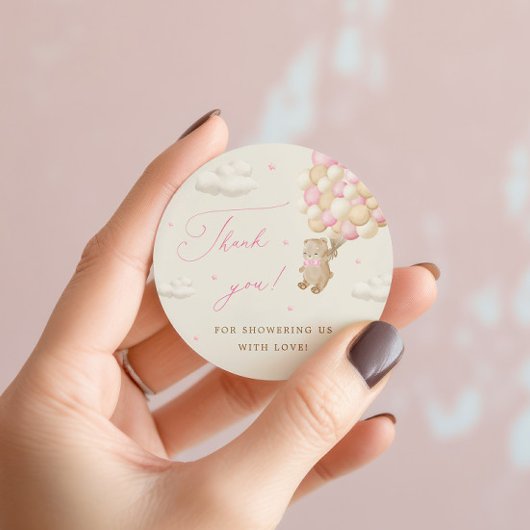 Teddybeer met roze ballonnen ronde sticker