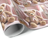 Teddybeer met roze strik cadeaupapier (Rol Hoek)