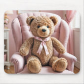 Teddybeer met roze strik muismat (Voorkant)