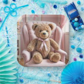 Teddybeer met roze strik papieren bordje (Feest)