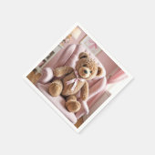 Teddybeer met roze strik servet (Hoek)