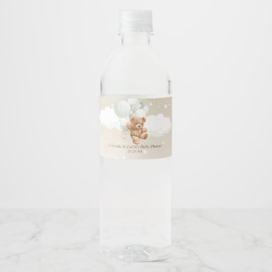 Teddybeer met salie- en witte ballonnen waterfles etiket