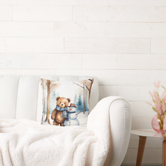 Teddybeer met sneeuwpop kussen (Bank)