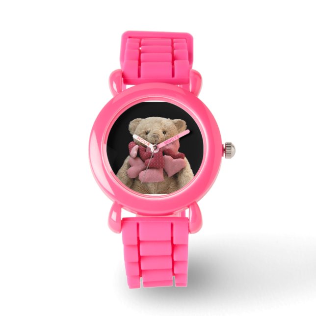 teddybeer met stofhart glitter watch horloge (Voorkant)