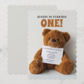 Teddybeer met uitnodigingsbordje kaart (Voorkant / Achterkant)