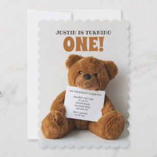 Teddybeer met uitnodigingsbordje kaart