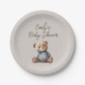 Teddybeer Modern Boho Boy Baby shower Papieren Bordje (Voorkant)