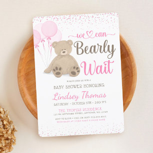 Teddybeer nauwelijks wachten confetti meisje baby kaart