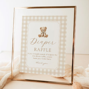 Teddybeer Neutrale Luier tombola Gingham Poster