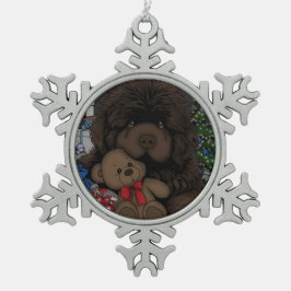 Teddybeer Newfoundland puppy hond Tin Sneeuwvlok Ornament