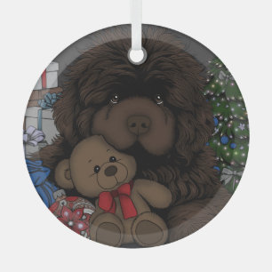 Teddybeer Newfoundlander puppy hond Glas Ornament