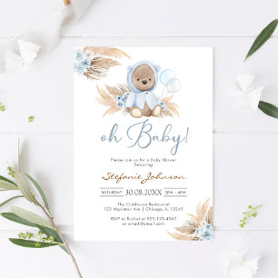 Teddybeer Oh Baby Shower Uitnodiging