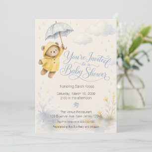Teddybeer op de baby shower uitnodiging voor regen