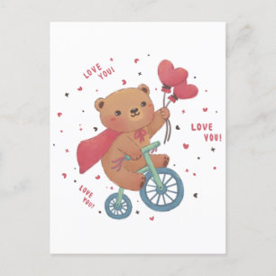 Teddybeer op de fiets: hou van je! briefkaart