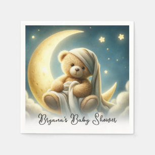 Teddybeer op maan glinsterende sterren babyshower servet