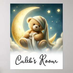 Teddybeer op maan gloeiende sterren hemelhemel poster
