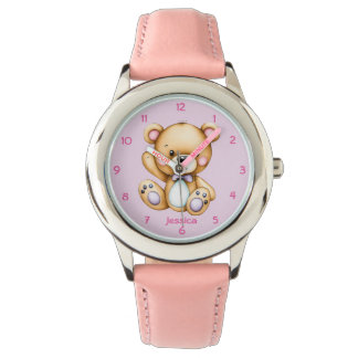 Teddybeer op roze achtergrond horloge