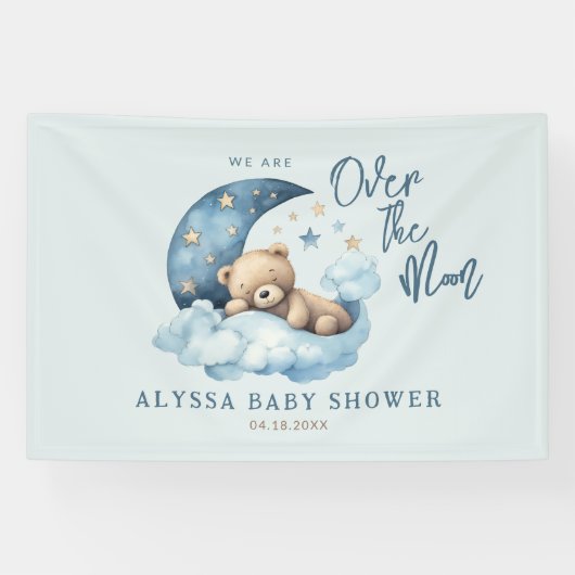 Teddybeer Over de Maan Baby shower Spandoek (Horizontaal)