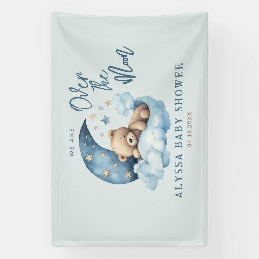 Teddybeer Over de Maan Baby shower Spandoek (Verticaal)