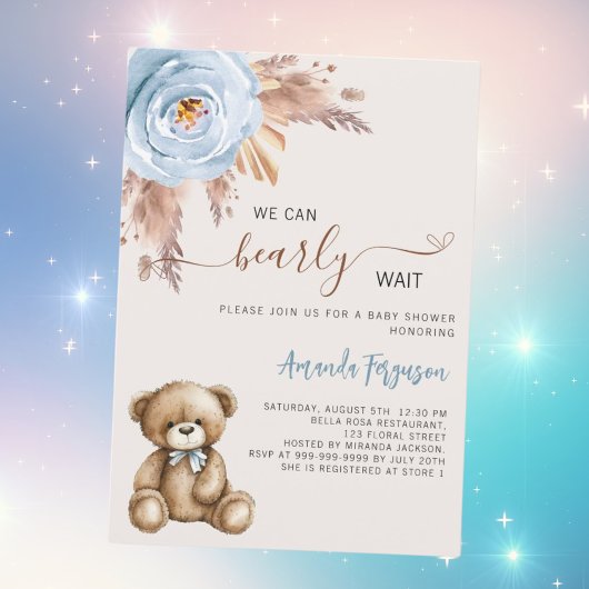 Teddybeer pampas grass blauw jongensvlees baby sho kaart