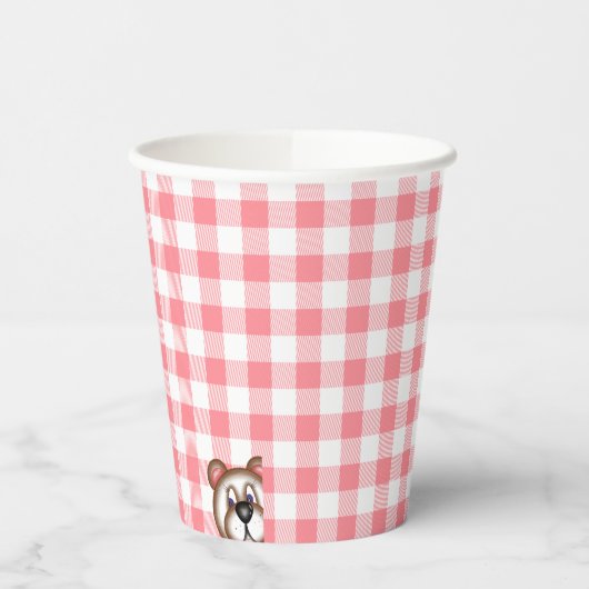 Teddybeer picknick gingham papieren bekers (Links)