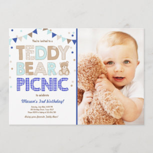 Teddybeer picknick jongen verjaardag uitnodiging b