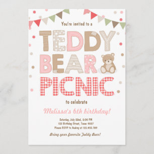 Teddybeer picknick meisje verjaardag uitnodiging r