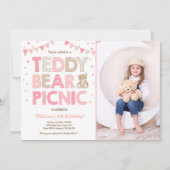 Teddybeer picknick meisje verjaardag uitnodiging r (Voorkant)