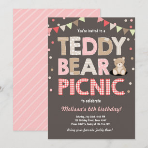 Teddybeer picknick meisje verjaardag uitnodiging r