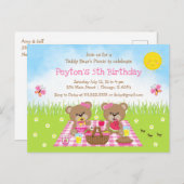Teddybeer Picknick Roze Gingham Verjaardag Briefkaart (Voorkant / Achterkant)
