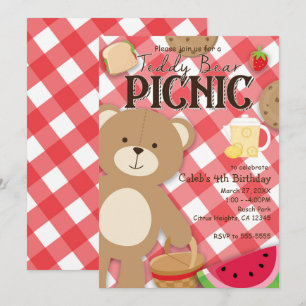 Teddybeer Picknick Zomer Verjaardagsfeest Uitnodig Kaart