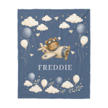 Teddybeer Piloot Avontuur Blauw Fleece Deken