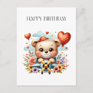 Teddybeer Piloot Verjaardag Feestdagenkaart