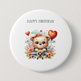 Teddybeer Piloot Verjaardag Ronde Button 7,6 Cm