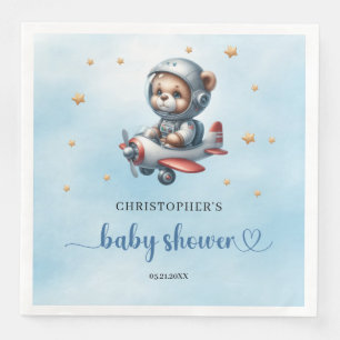 Teddybeer pilotenjongen baby shower servet