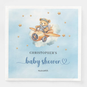 Teddybeer pilotenjongen baby shower servet