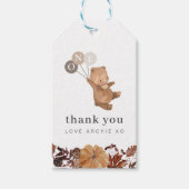 Teddybeer pompoen - 1e verjaardag dank u cadeaulabel (Voorkant)