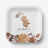 Teddybeer pompoen - 1e verjaardag papieren bordje (Voorkant)