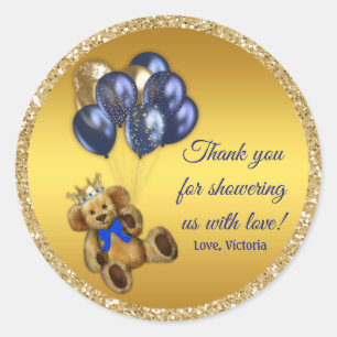 Teddybeer Prins Ballon Baby Shower Stickers
