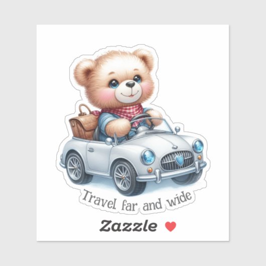 Teddybeer rijdt in een cabriolet sticker (Vel)