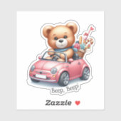 Teddybeer rijdt in een cabriolet sticker (Vel)