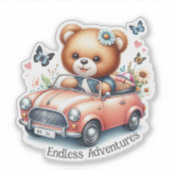 Teddybeer rijdt in een cabriolet sticker (Voorkant)