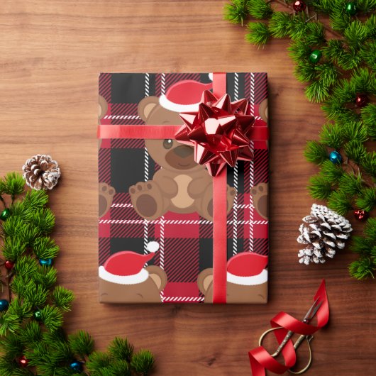 Teddybeer Rood geruite inpakpapier (Feestdagen Geschenken)