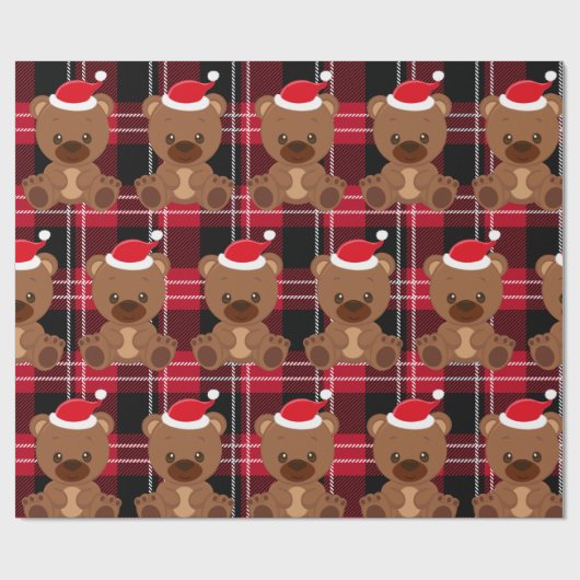 Teddybeer Rood geruite inpakpapier (Vlak)