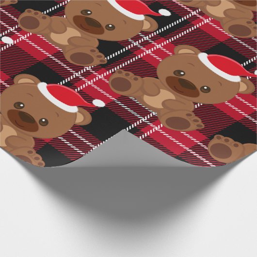 Teddybeer Rood geruite inpakpapier (Hoek)