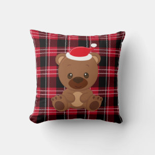 Teddybeer Rood Plaid Country Klassiek Kussen